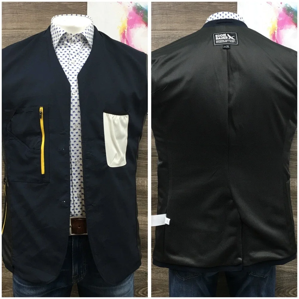 EDDIE BAUER Mens Performance Blazer Sport Coat Casual Jacket Size 42L Blue Suit
